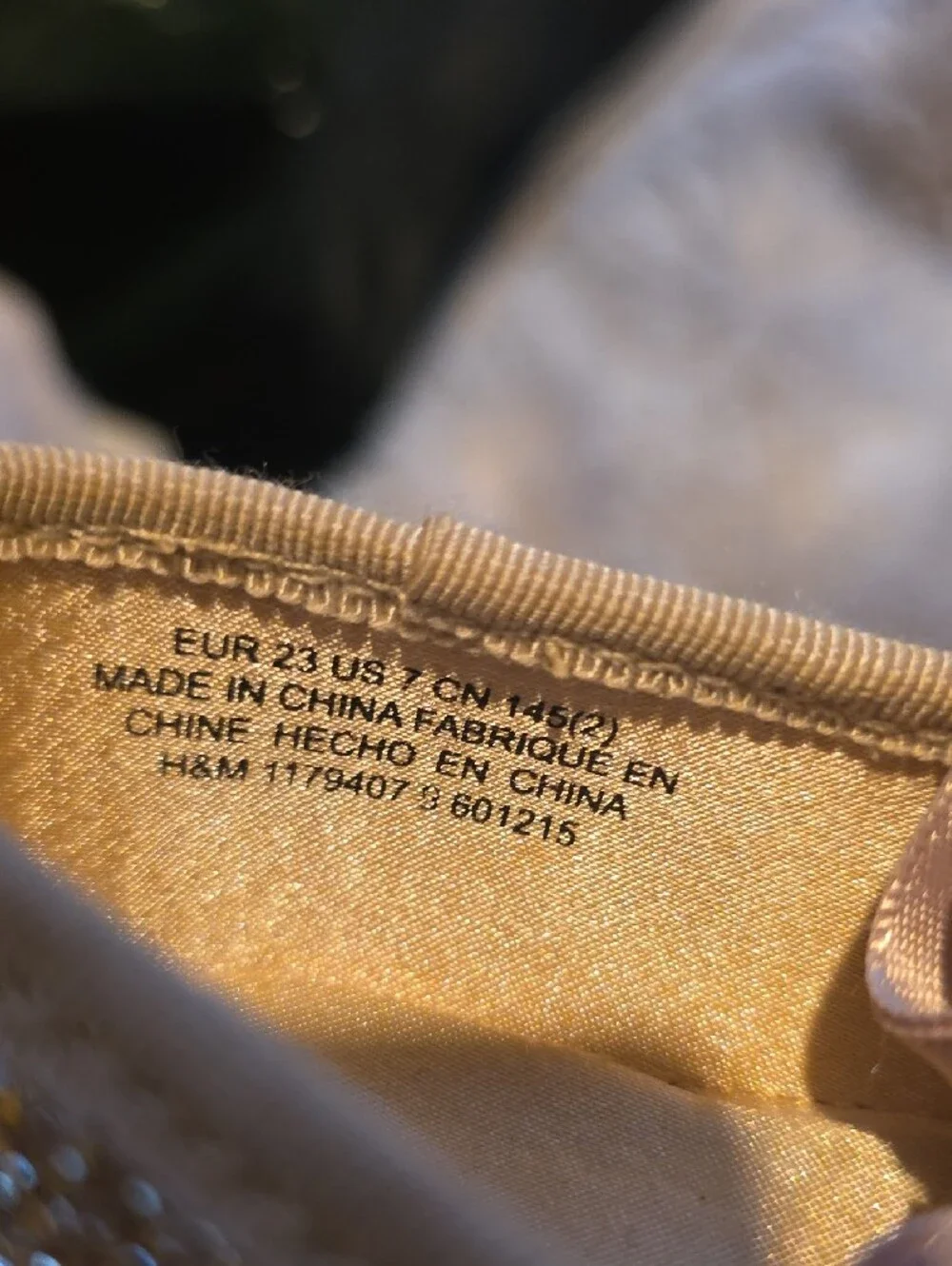 H&M Girls' Glitter Bow Ballet Flats in Pale Gold